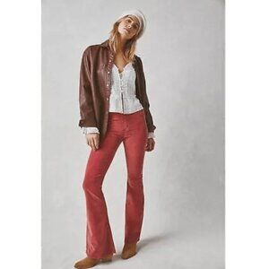 Free People Midrise Penny Pull-On Stretch Corduroy Red Flare Pants - Size 26